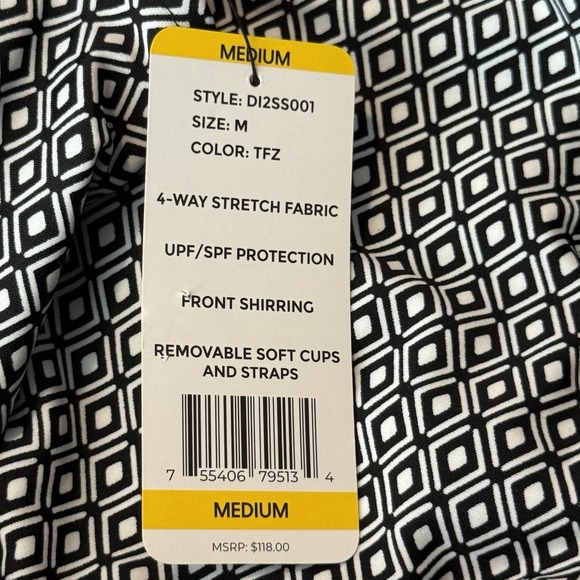 DKNY Women's Removable Straps One Piece Swimsuit Medium Black/White SPF - Picture 16 of 16